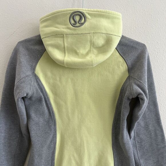 Lululemon Women Sz 2 Hoodie Yellow Gray Sweatshirt Jacket Full Zip Scuba - Picture 3 of 9